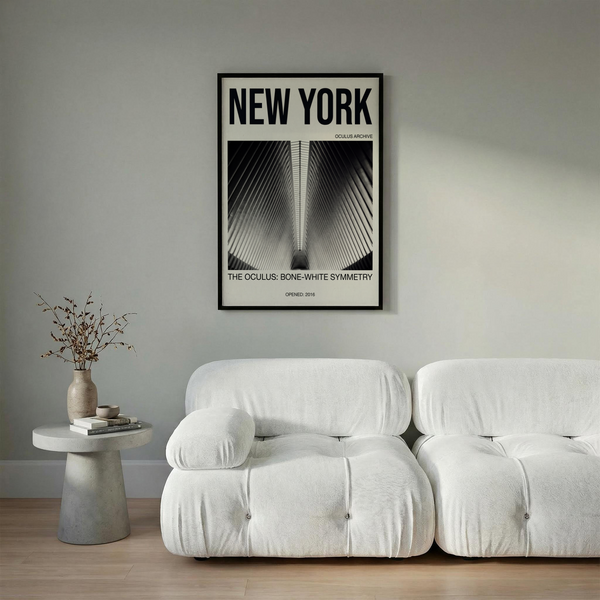 Bone White Architecture Print showing New York Oculus symmetry poster