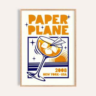 Paper Plane Cocktail Poster orange blue art print for kitchen wall