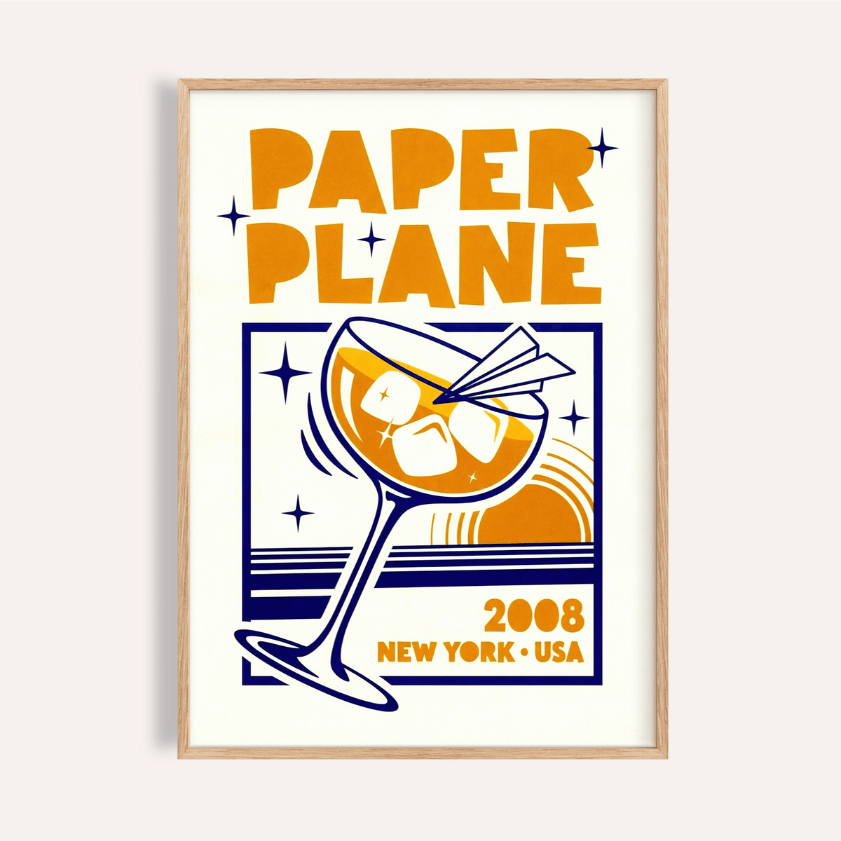 Paper Plane Cocktail Poster orange blue art print for kitchen wall