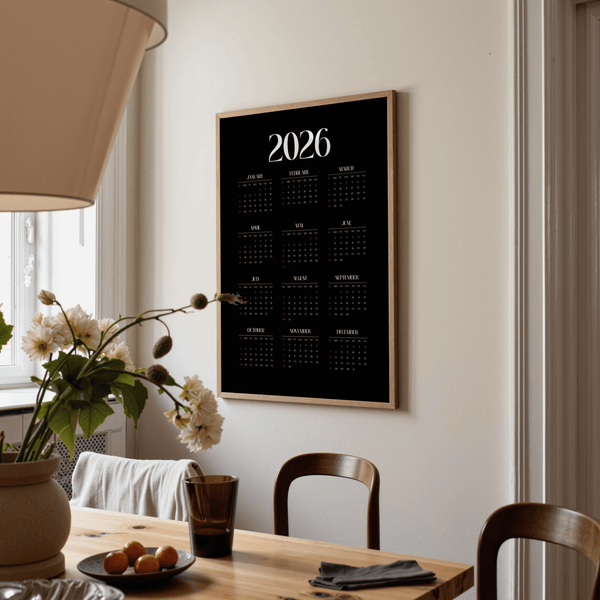 Modern Calendar Print Black White suitable for study room print