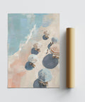 Coastal wall art beach umbrella print with abstract textured finish.