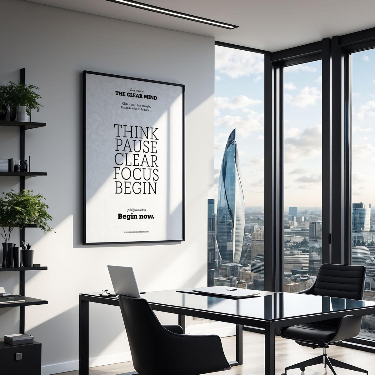 Black and white Motivational Art for the Office featuring daily reminders.