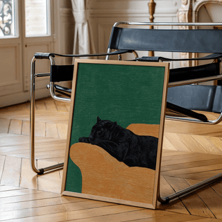 Big Cat Art Print with Green background, perfect for bedroom decor