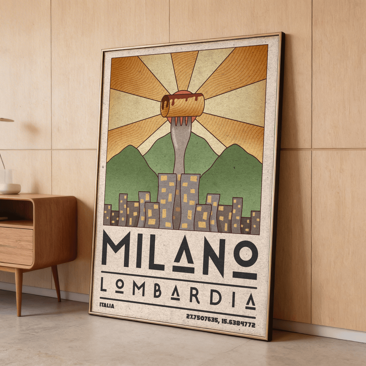 Milano Art Print highlighting Lombardy city blocks and bold typography