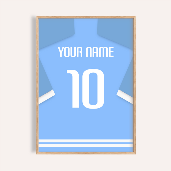 Lazio Football Shirt Poster hanging on wall with custom name and number 10