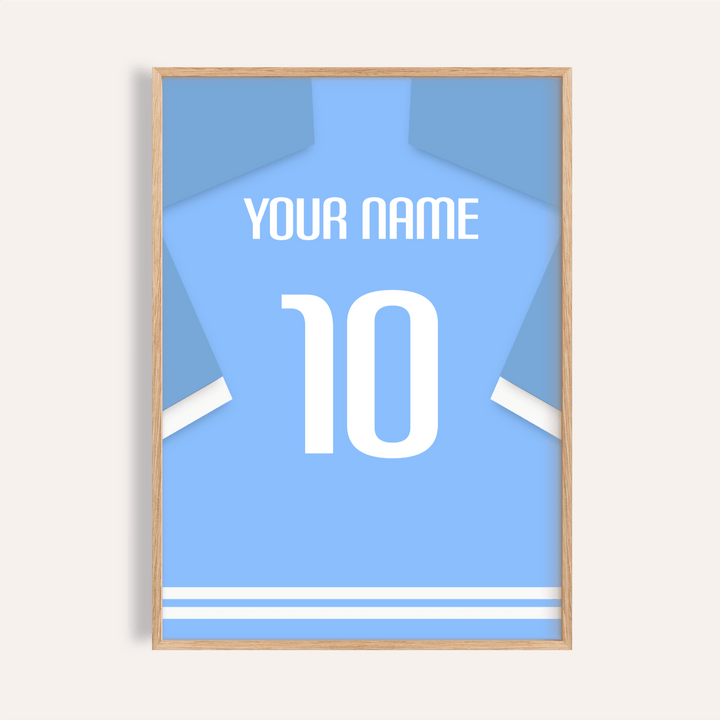 Lazio Football Shirt Poster hanging on wall with custom name and number 10