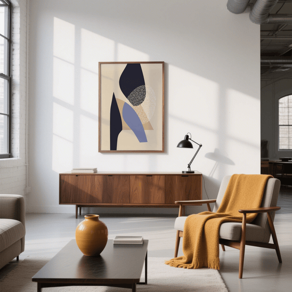 Abstract Art Poster blending Blue and Beige, for workspace art print