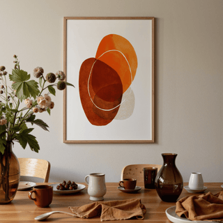 Orange Boho Art Print with organic ovals, central ring line, and minimal layout