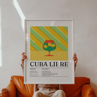 Large colorful wall art featuring a Cuba Libre cocktail on green and yellow background.