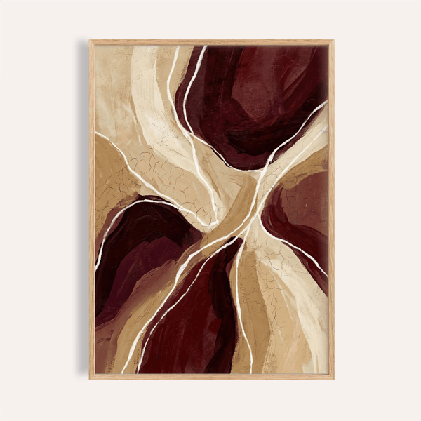 Organic Abstract Art Print with Red and Brown tones for bedroom wall art