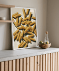 Poster print of Pasta Penne Art, Beige and Yellow, kitchen interior