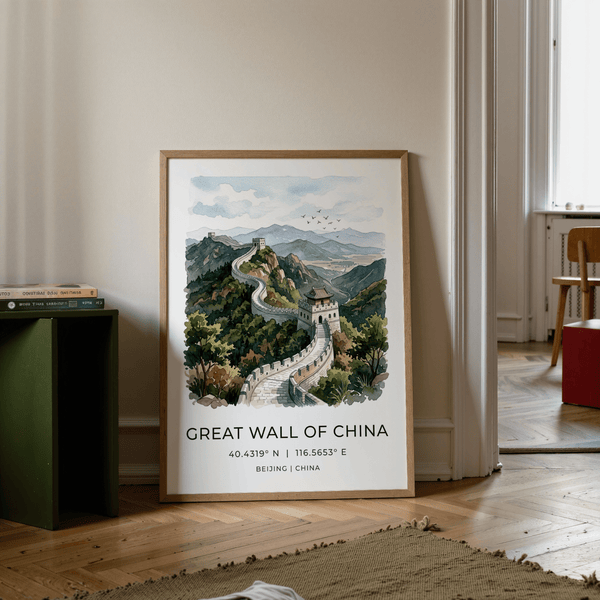 Great Wall of China Art Print displayed in black frame mockup