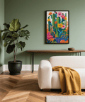 Cactus Floral Wall Art yellow blue botanical for study print