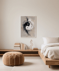 Abstract Yin Yang Art poster in Beige and Black for bedroom wall art