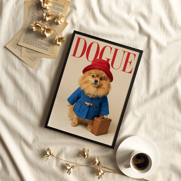 Paddingtron Bear Pomeranian art print showing red hat and blue coat, ideal for kids’ room