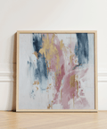 Pink Abstract Square Art piece in Pink, Blue, Gold for entryway décor