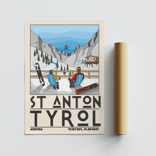 Action skier flip above mountains in winter sports wall art poster print