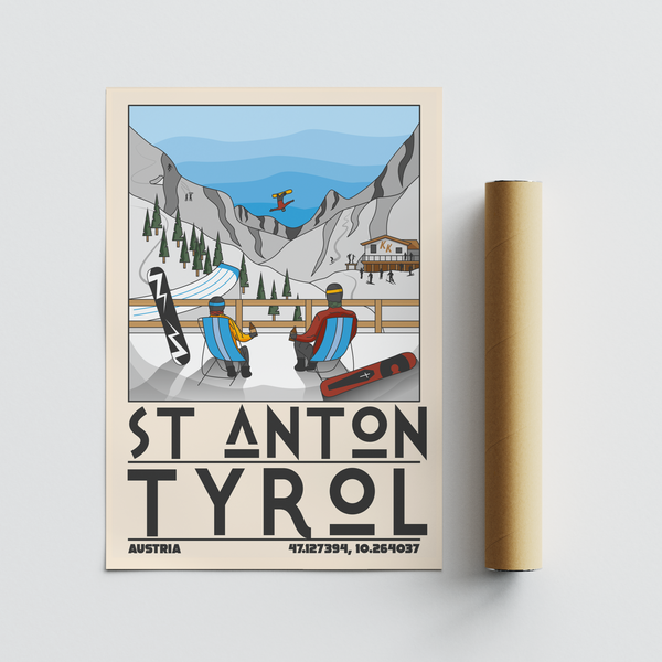 Action skier flip above mountains in winter sports wall art poster print