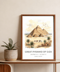 Giza Pyramid Wall Art poster showing birds over desert sky