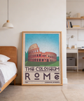 Retro-style architecture poster print of the Colosseum with textured paper look