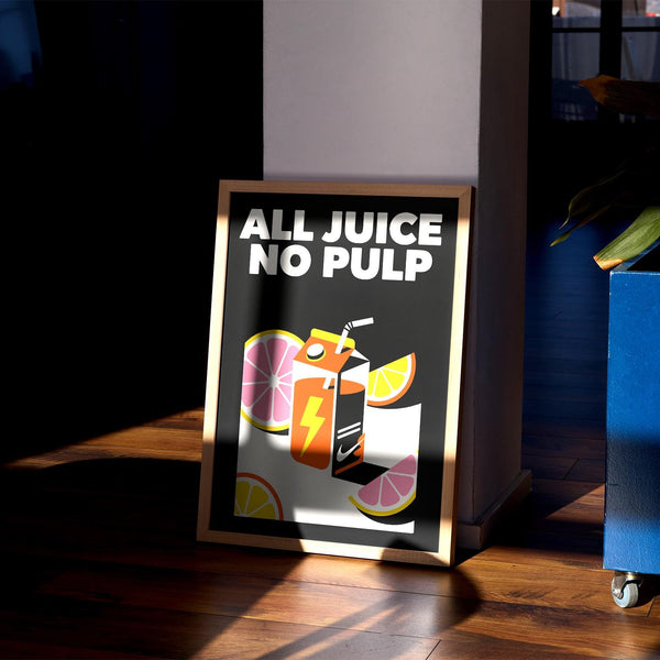 Modern pop art poster with stylized juice box and playful vibe.