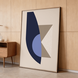Layered shapes Abstract Geometric Art Print with arc, circle, and triangle