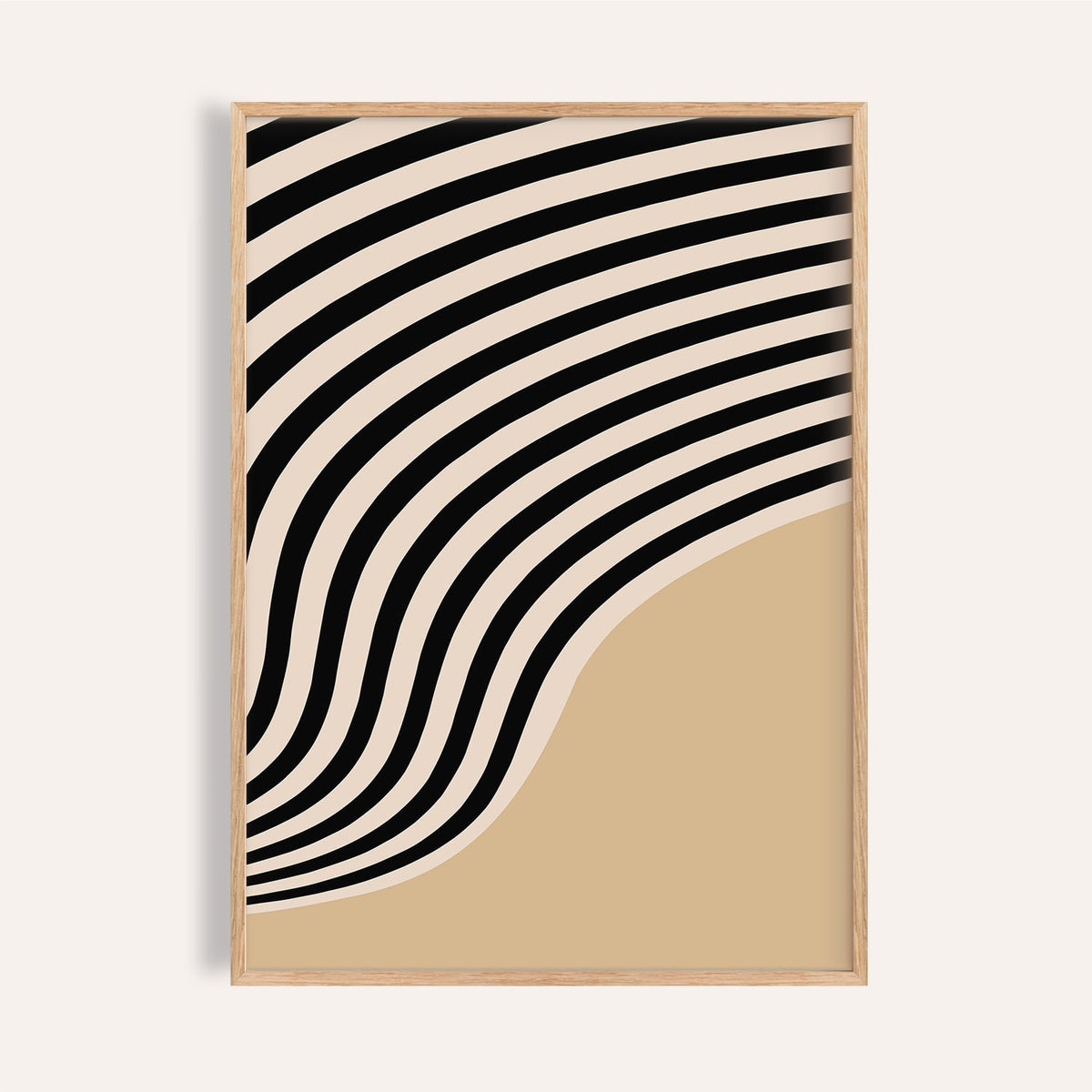 Beige abstract art with black wavy lines for minimalist interiors