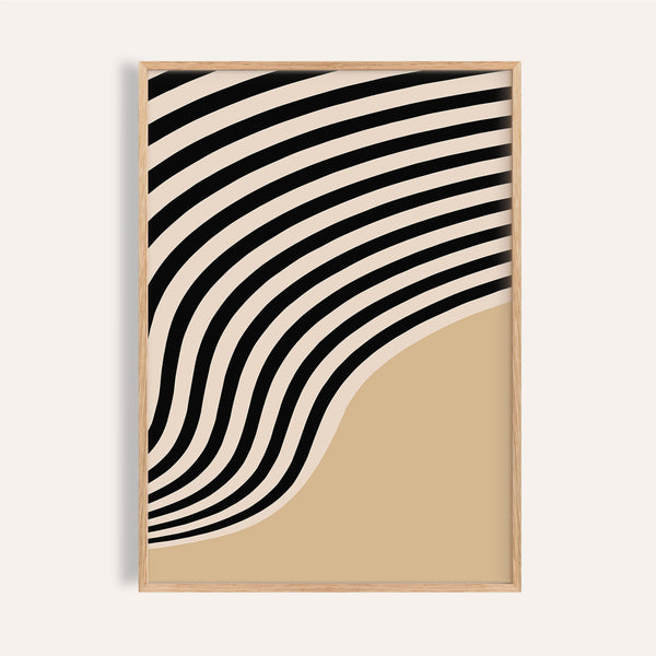 Beige abstract art with black wavy lines for minimalist interiors