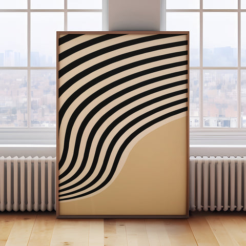 Minimalist abstract wavy design in black and beige for living room and office decor