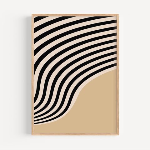 Minimalist abstract wavy design in black and beige for living room and office decor