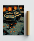 Wide scene koi and lanterns wall art print with repeating circles and strong depth