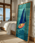 Colorful Sailboart Poster displaying Green details and vibrant Blue for study room