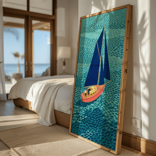 Colorful Sailboart Poster displaying Green details and vibrant Blue for study room