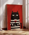 Cat Wine Art Print for wine lover's lounge, featuring main colors