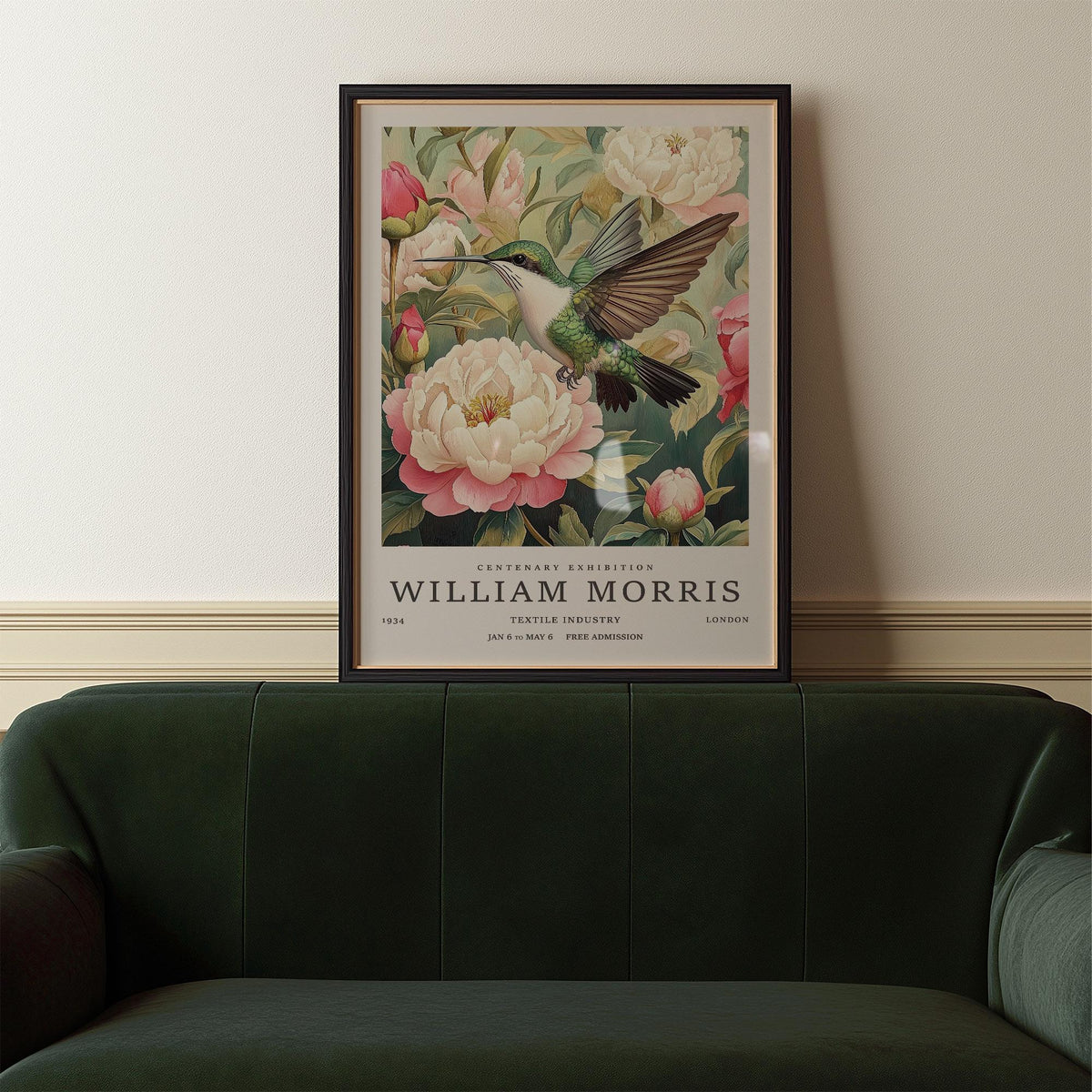 Hummingbird prints vintage design for cottage-style rooms with natural tones.