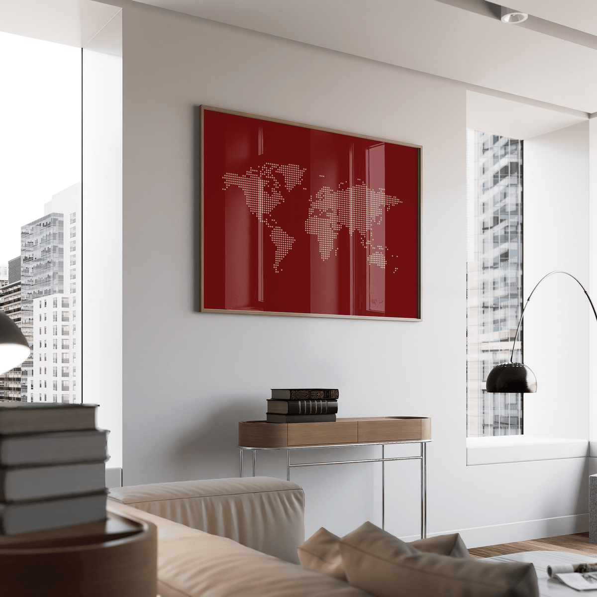Red and beige World Map Wall Poster for classroom décor as poster