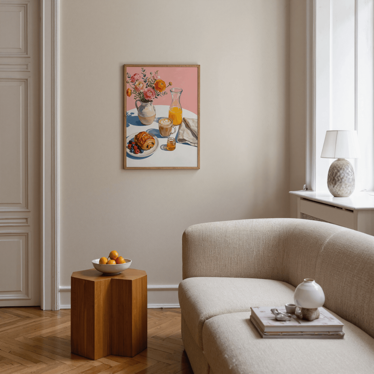 Breakfast Wall Art featuring pink, orange, and yellow for dining room wall art