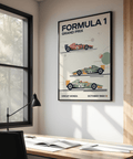1968 Racing Poster flat lay showing track lines and circular accents