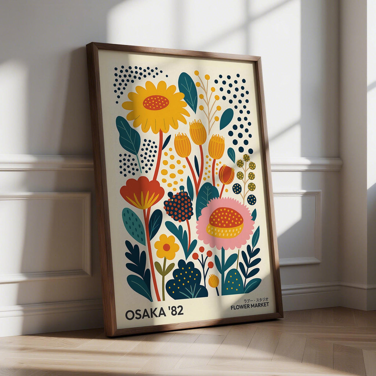 Spring Print wall art with pink flower and geometric botanical details