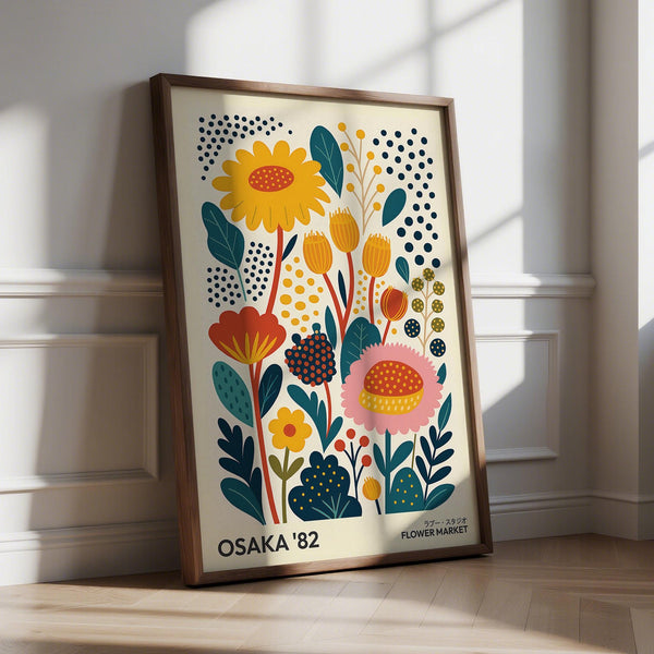 Spring Print wall art with pink flower and geometric botanical details