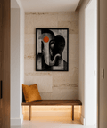 Modern Hindu-inspired abstract poster print with elephant head motif and round forehead accent