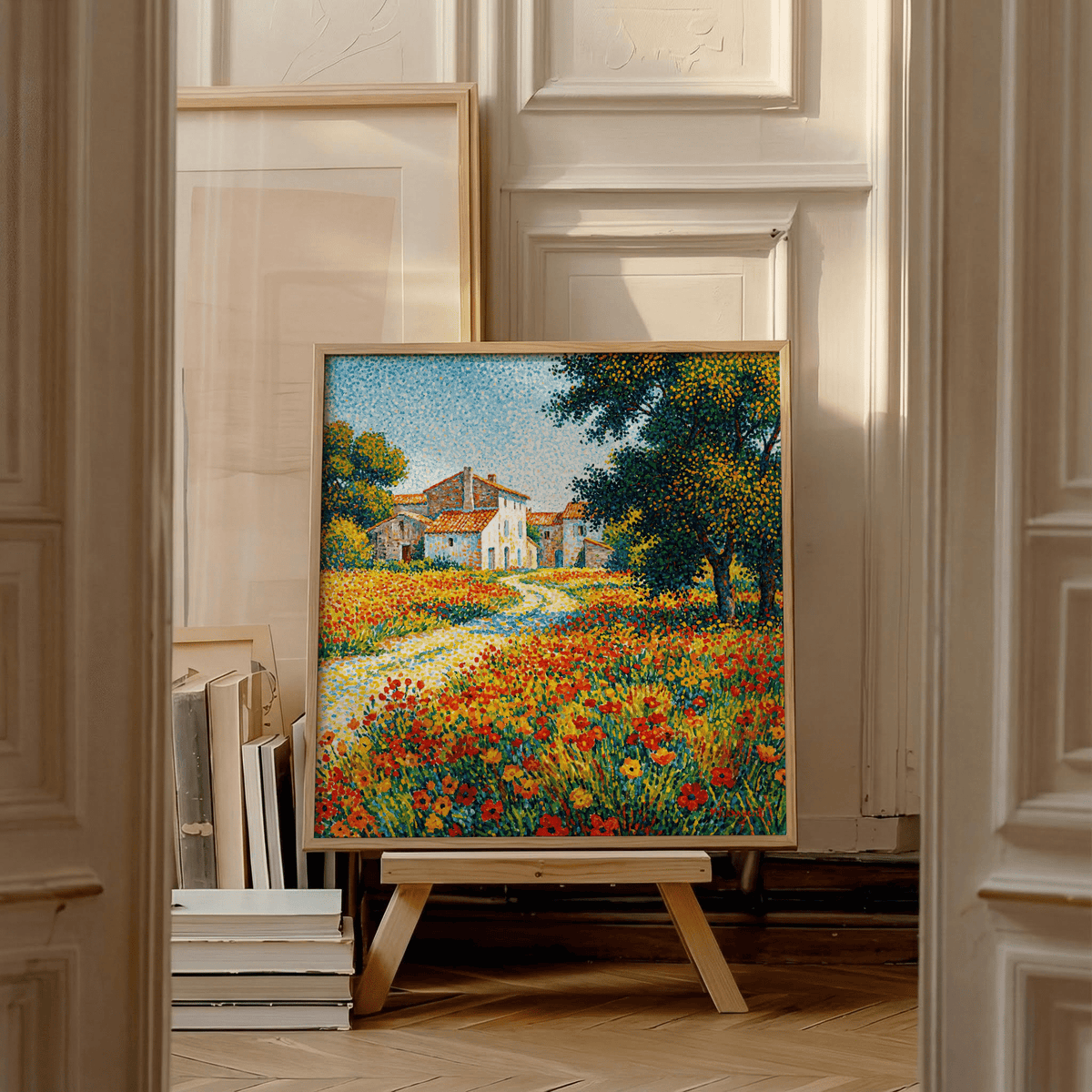 Flower Field Art Print with blue sky for kitchen art print decor