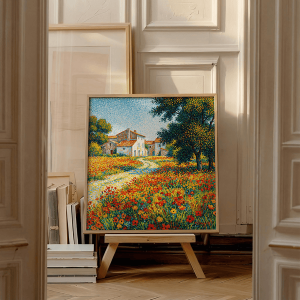 Flower Field Art Print with blue sky for kitchen art print decor