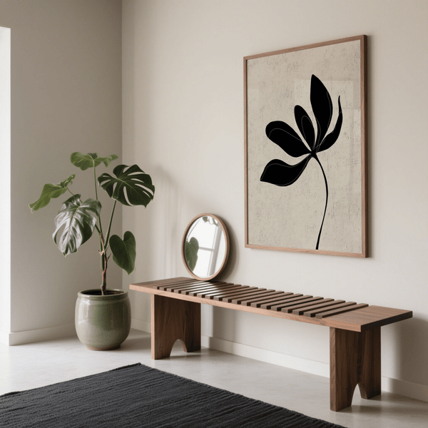 Minimalist Botanical Wall Art in elegant beige and black, perfect for office decor poster