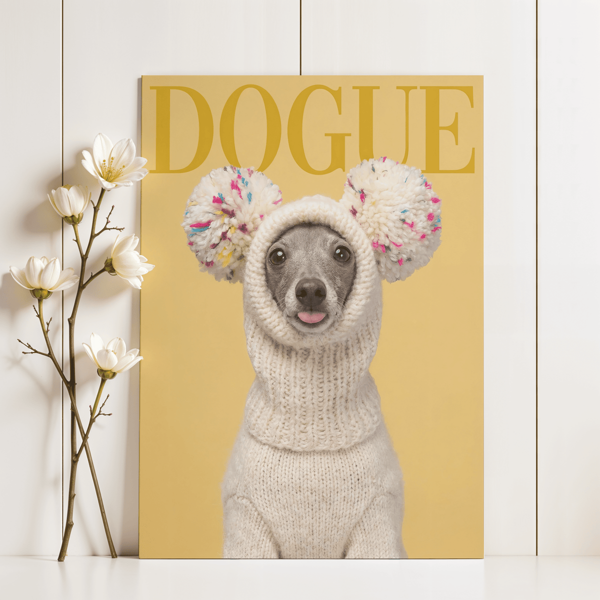 Whimsical Funny Dog Wall Art for entryway, yellow background wall art