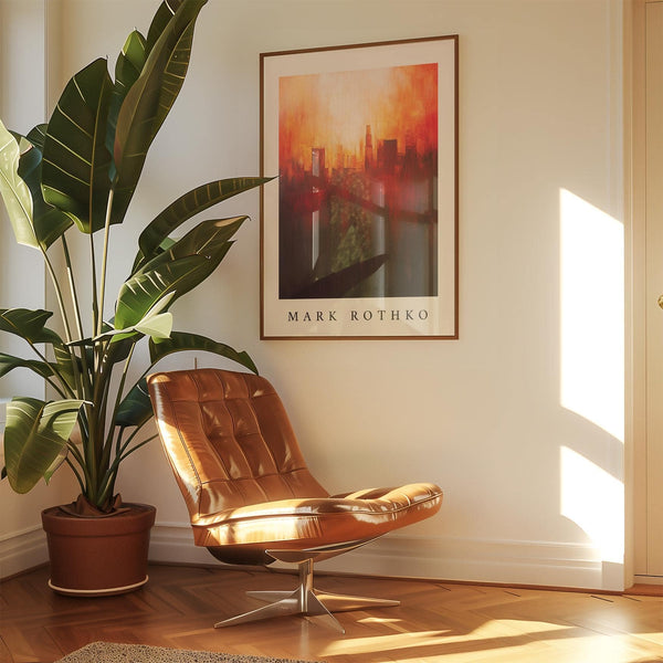 California wall art with fiery orange, deep red, and black hues