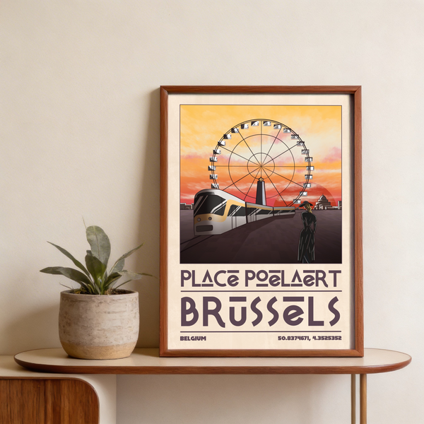 Zoomed view of Brussels Cityscape Art Print highlighting bold radial composition