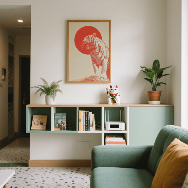 Bold Tiger Wall Art, red beige wall art for lounge area