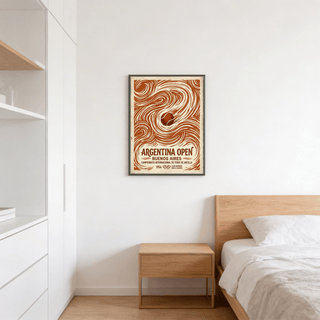 Argentina Open Poster wall art with orange, brown, beige palette and swirling pattern