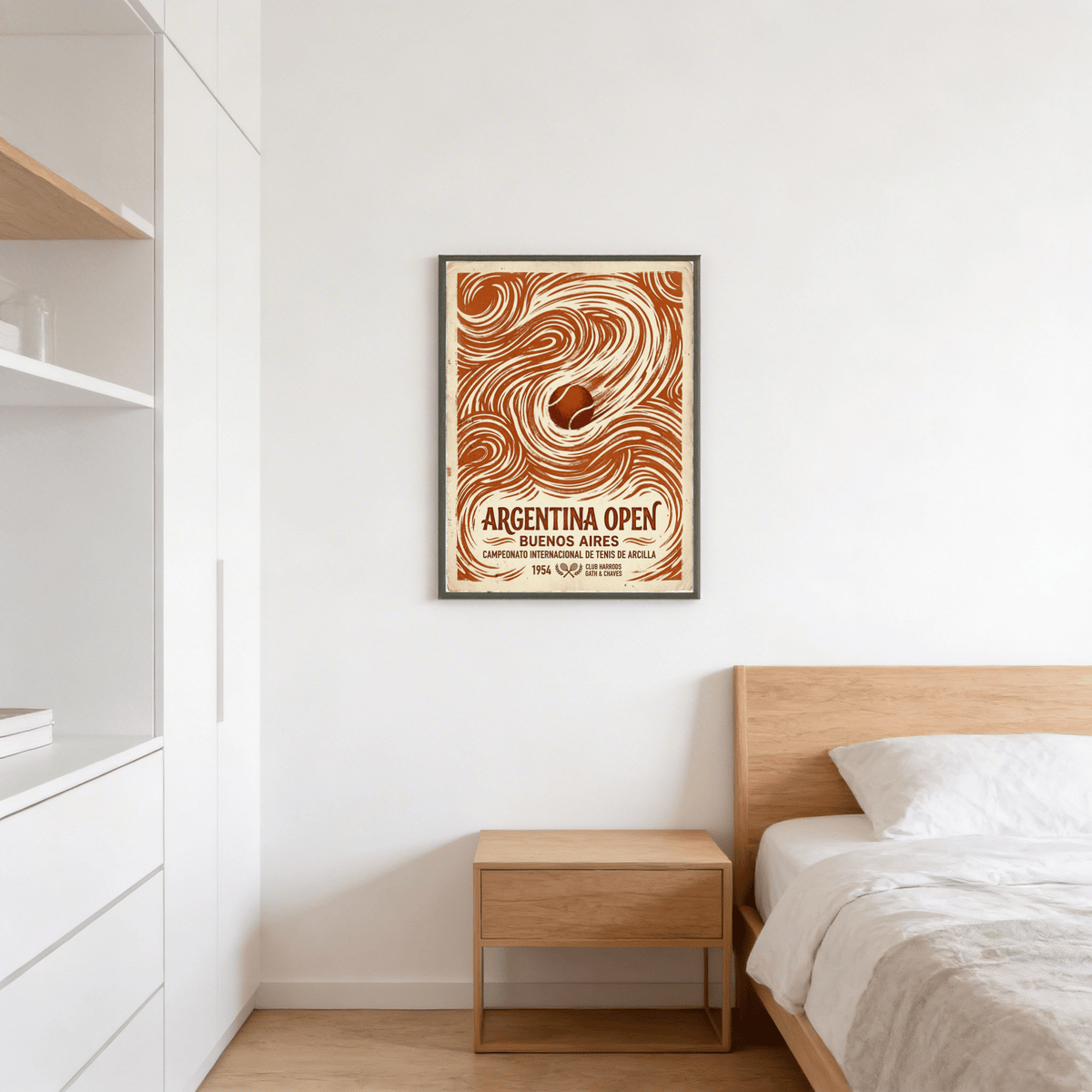 Argentina Open Poster wall art with orange, brown, beige palette and swirling pattern